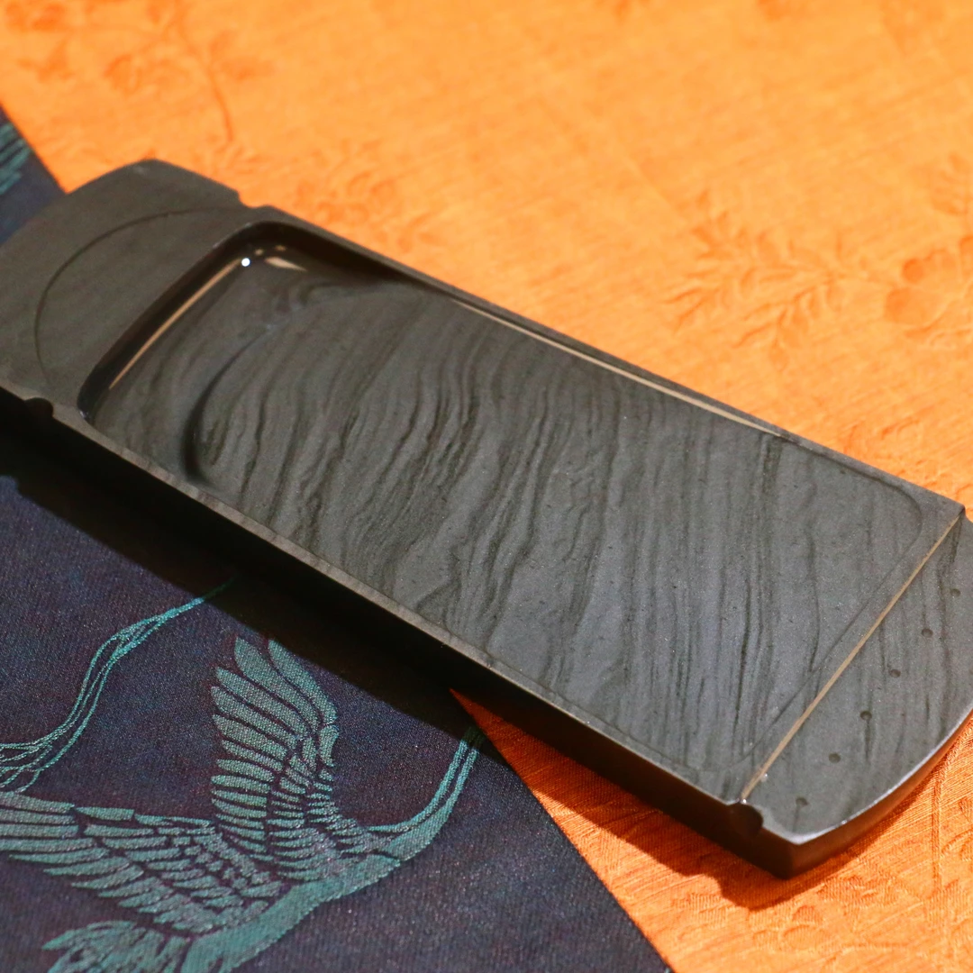 10.【琴式砚】雁湖眉纹水舷坑孤品歙砚砚台文房四宝收藏砚台