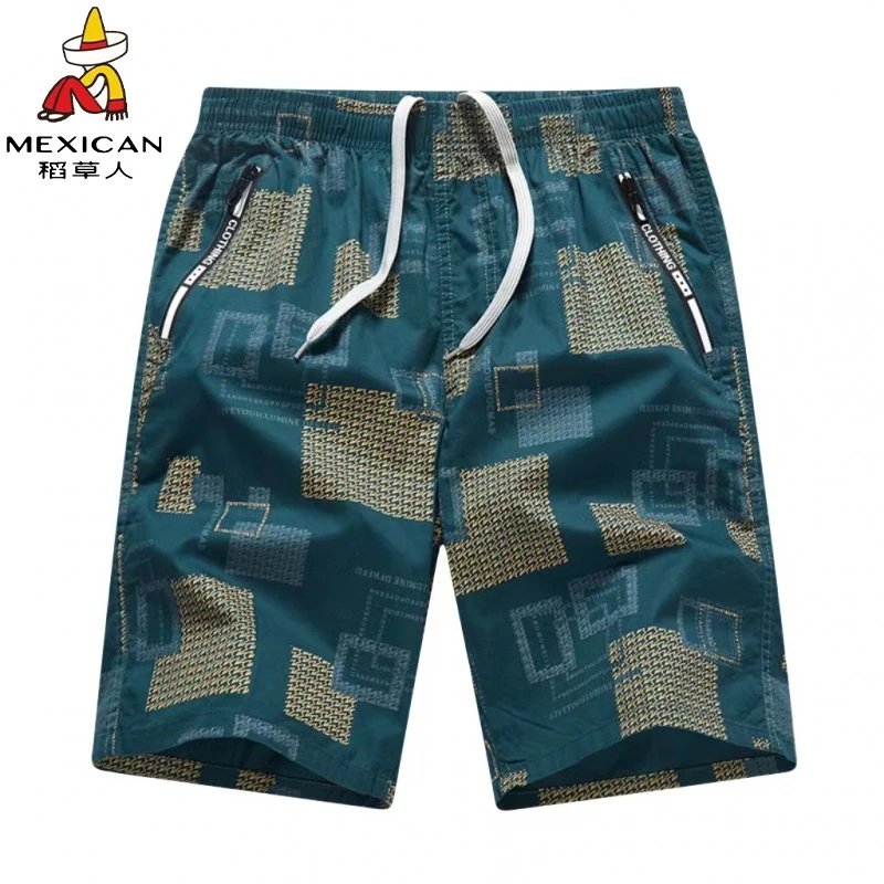 Mexican/稻草人2024新款夏季薄款纯棉男士短裤宽松透气沙滩五分裤