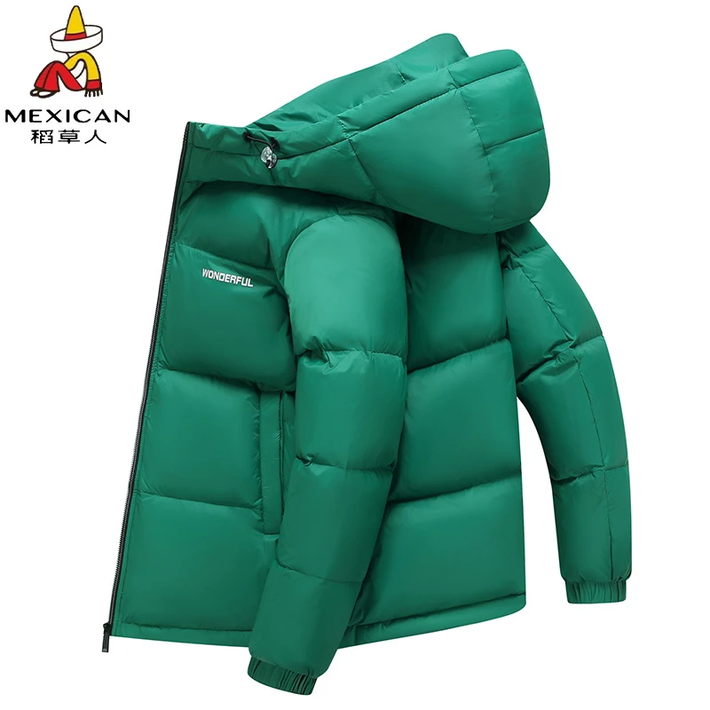 Mexican/稻草人连帽情侣羽绒服男士2024冬季休闲潮流百搭男女外套