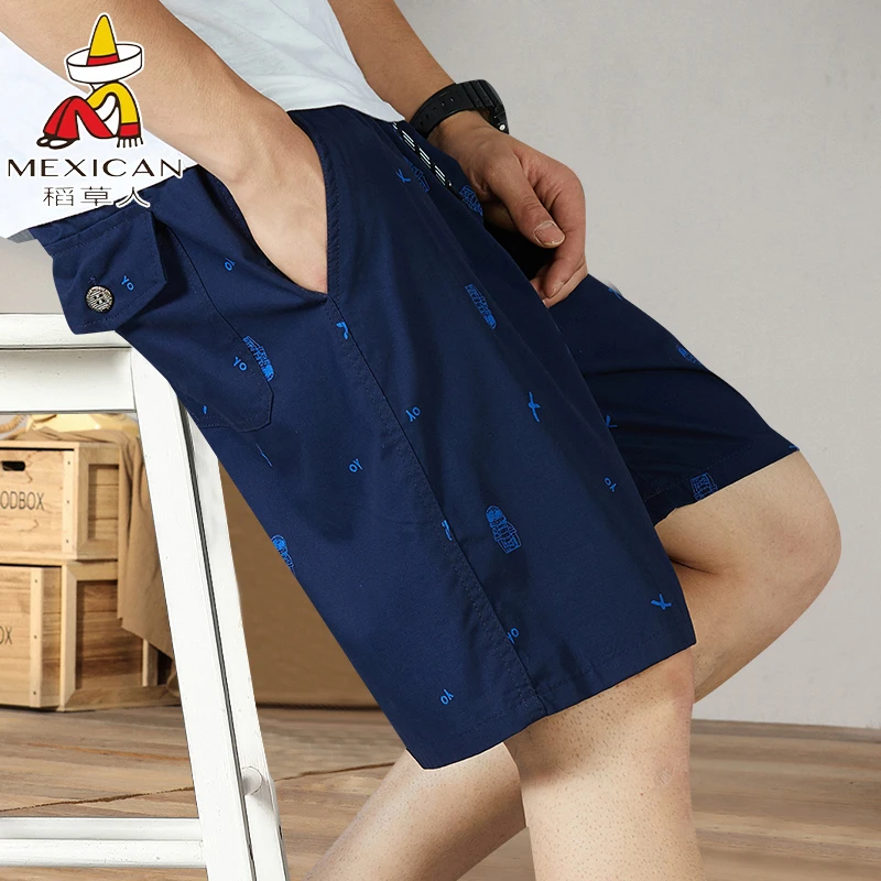 大裤衩松紧腰中腰纯棉短裤男夏季沙滩薄款休闲稻草人五分裤子男士