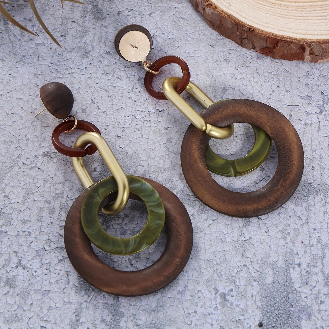 合金树脂耳饰 气质百搭夸张个性欧美风耳饰简约几何圆形复古 撞色