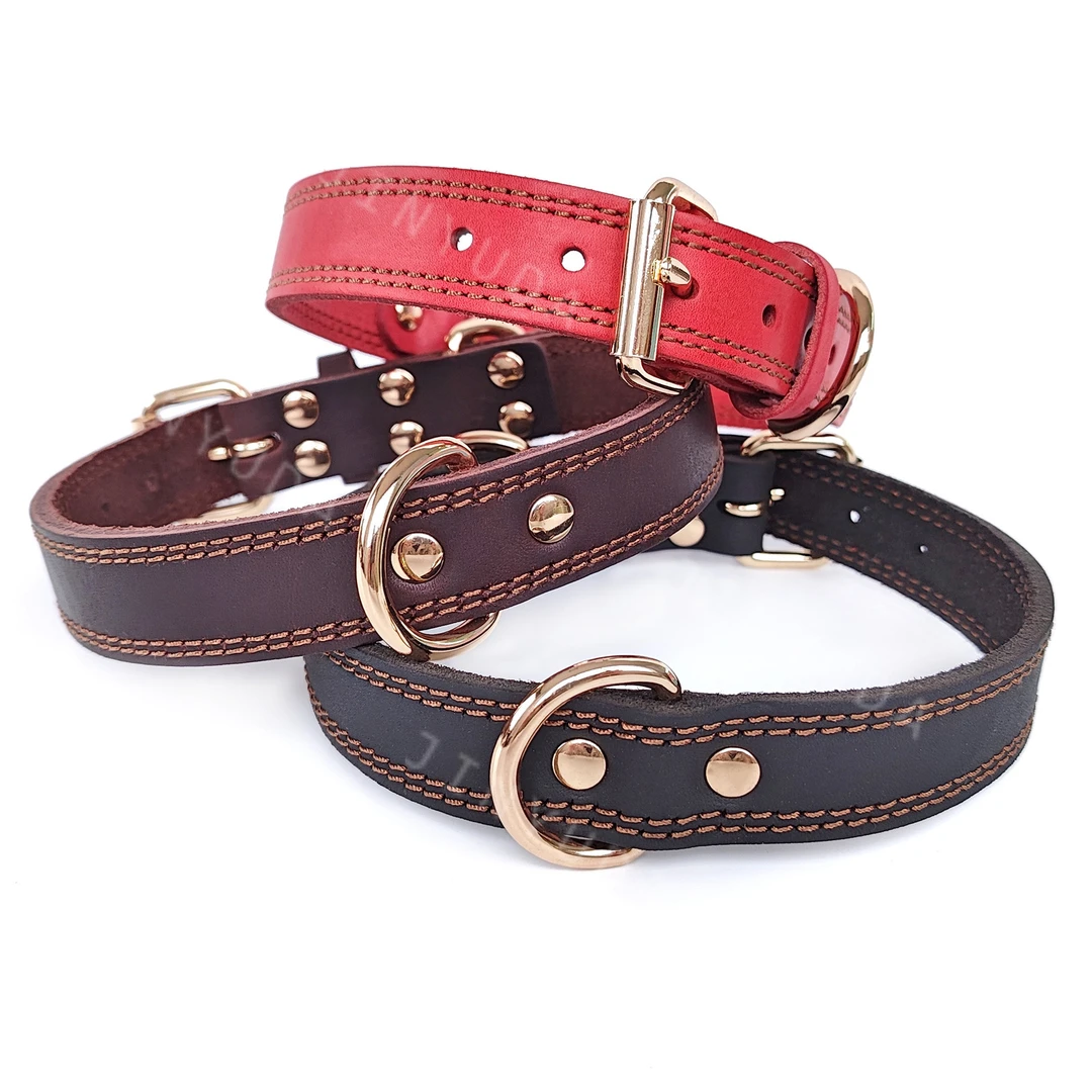 宠物项圈真皮项圈头层牛皮皮质狗狗项圈脖圈脖套颈圈全粒面双D扣