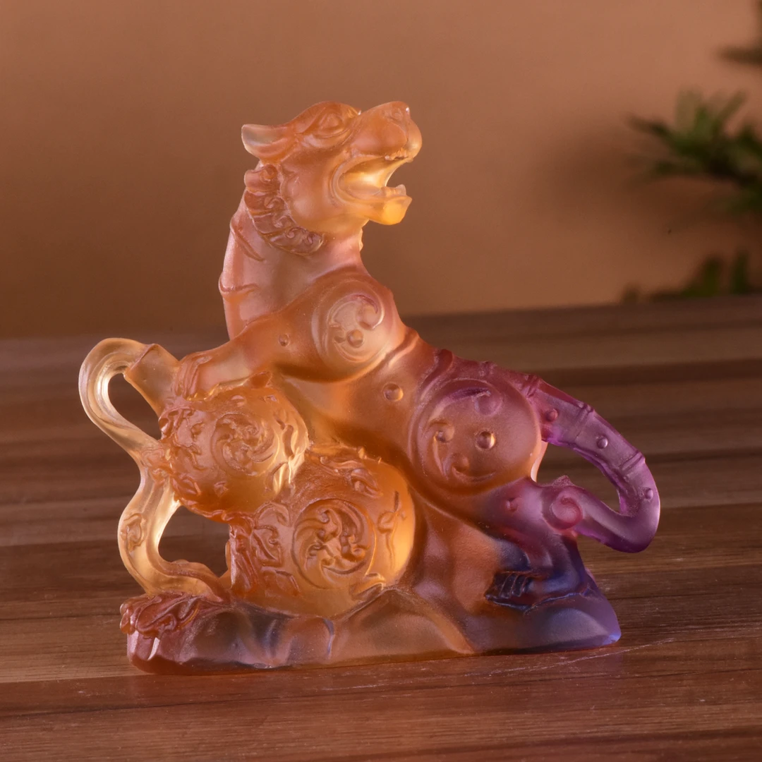 纯手工古法琉璃生肖虎工艺品礼品创意茶室桌面精品迷你手把小摆件