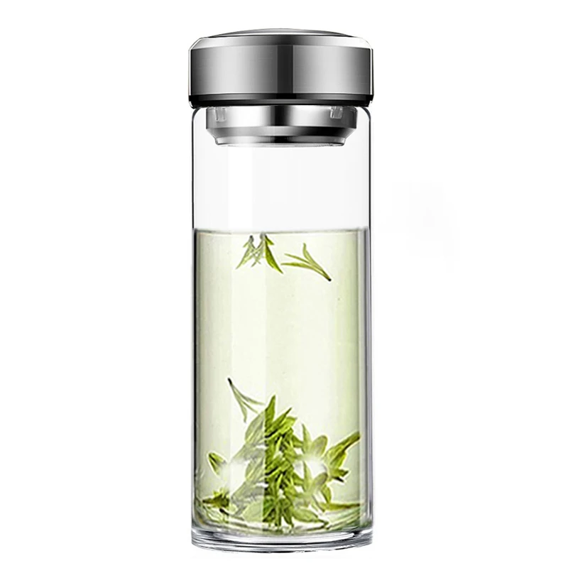 透明单层玻璃杯泡茶喝水杯子大容量耐热茶杯套户外车载非双层过滤