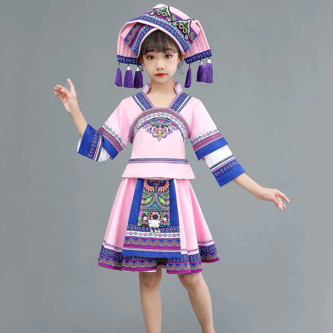 004号 清纯可爱壮族服装+民族服女童三月三可爱小美女少数民族服