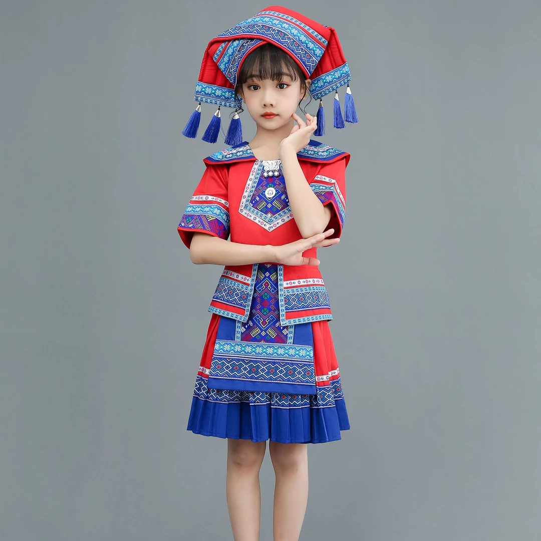 005号清纯可爱红色壮族服装+民族服+三月三可爱女童少数民族服