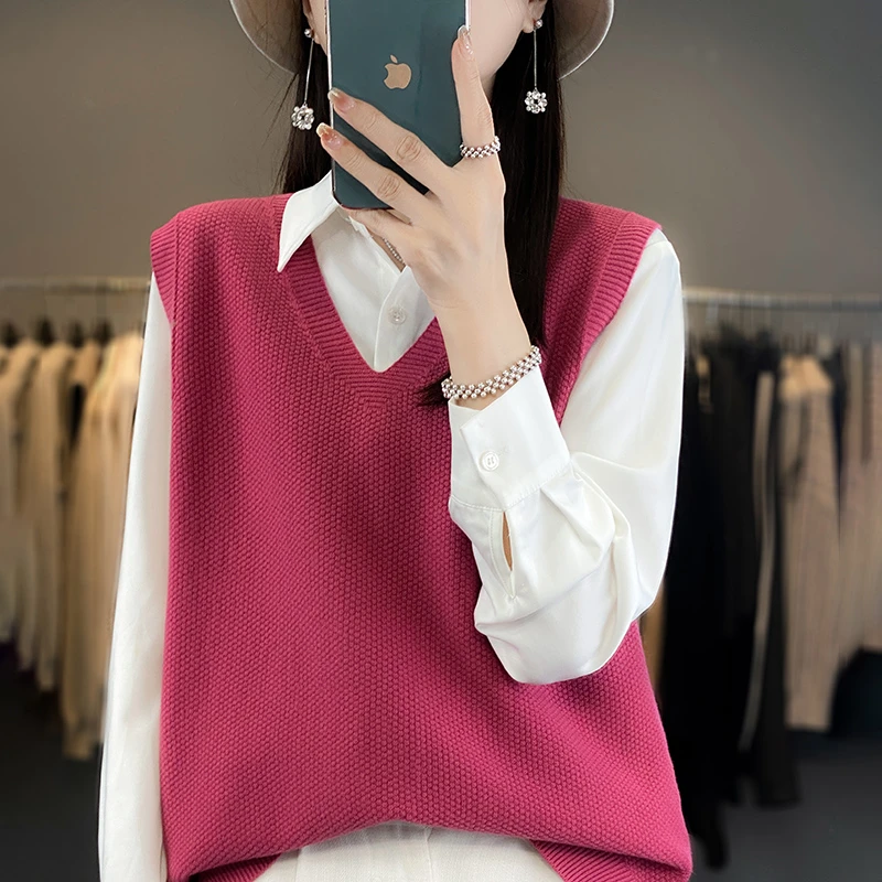 387马夹背心女针织春秋内搭坎肩叠穿新款宽松外穿V领无袖百搭马甲