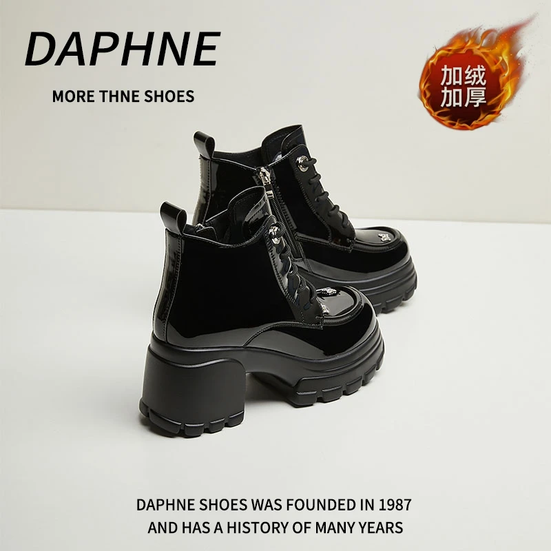 达芙妮短靴女款2025新款冬季爆款厚底加绒保暖英伦风粗跟马丁靴s