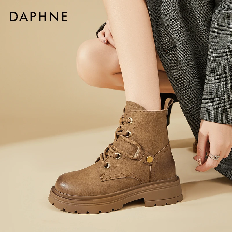 Daphne/达芙妮厚底百搭小短靴女2025年秋冬新款圆头马丁靴瘦瘦靴