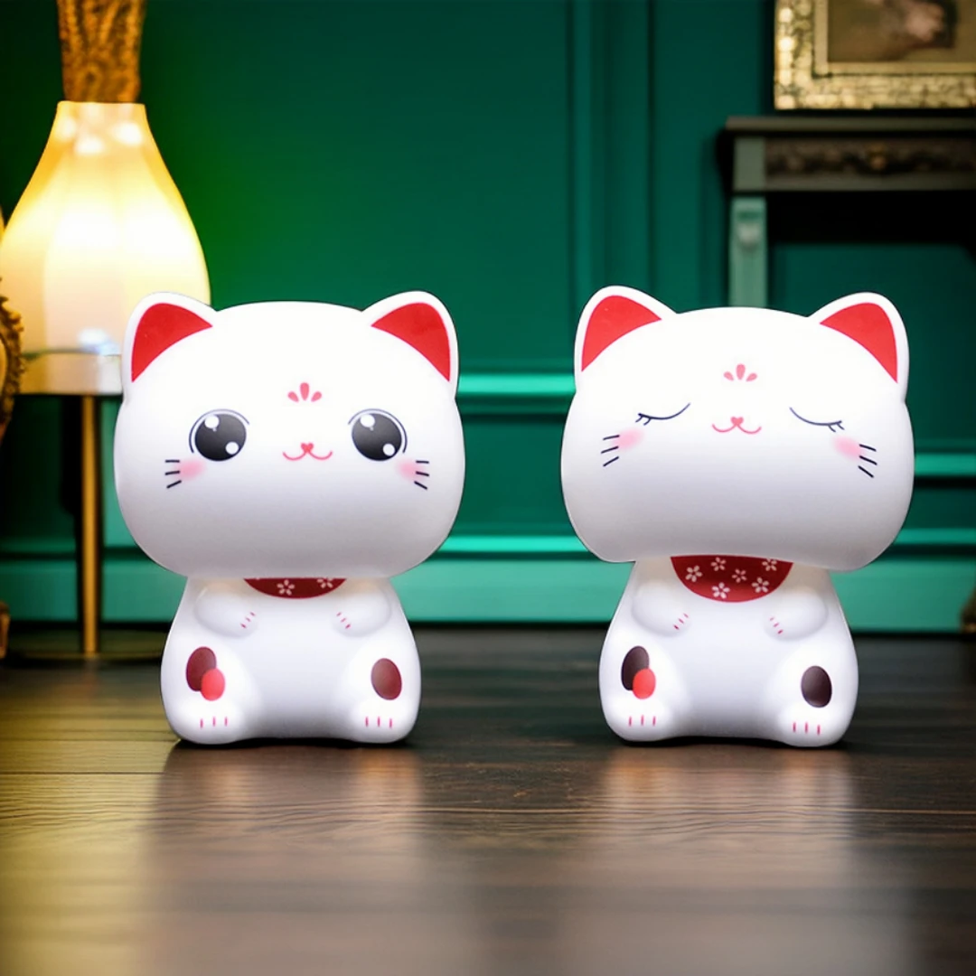 太阳能招财猫点头达摩猫创意汽车熊猫学生微景观可爱车载装饰摆件