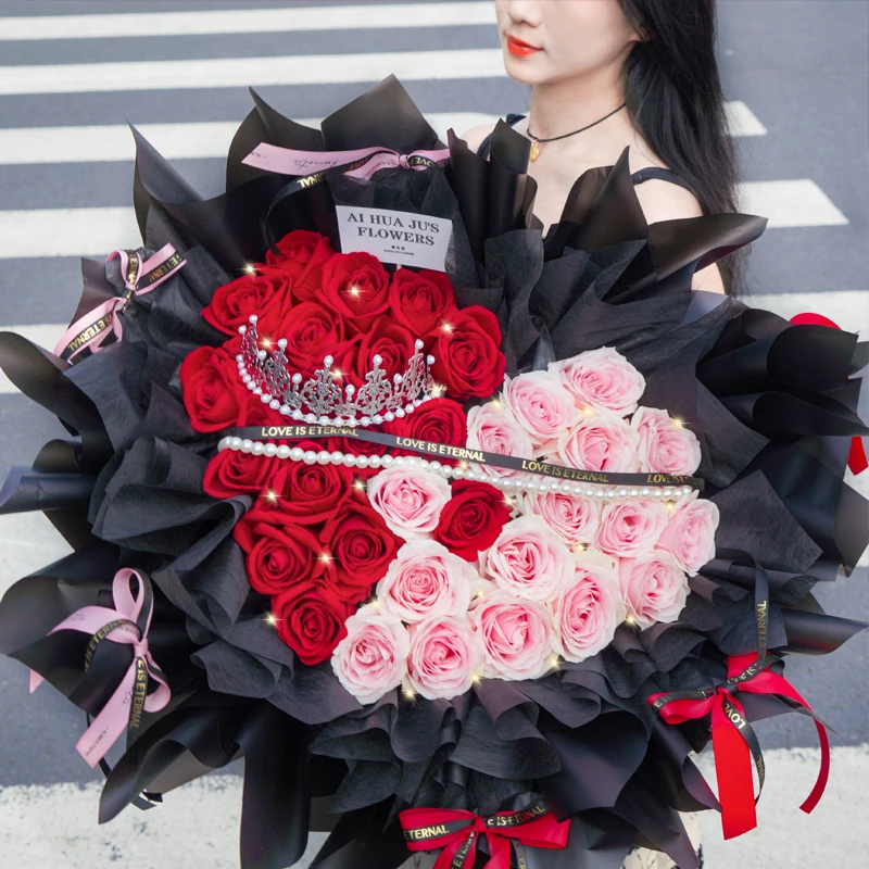33朵双拼心形玫瑰花束鲜花订购同城配送表白生日花束送女友老婆