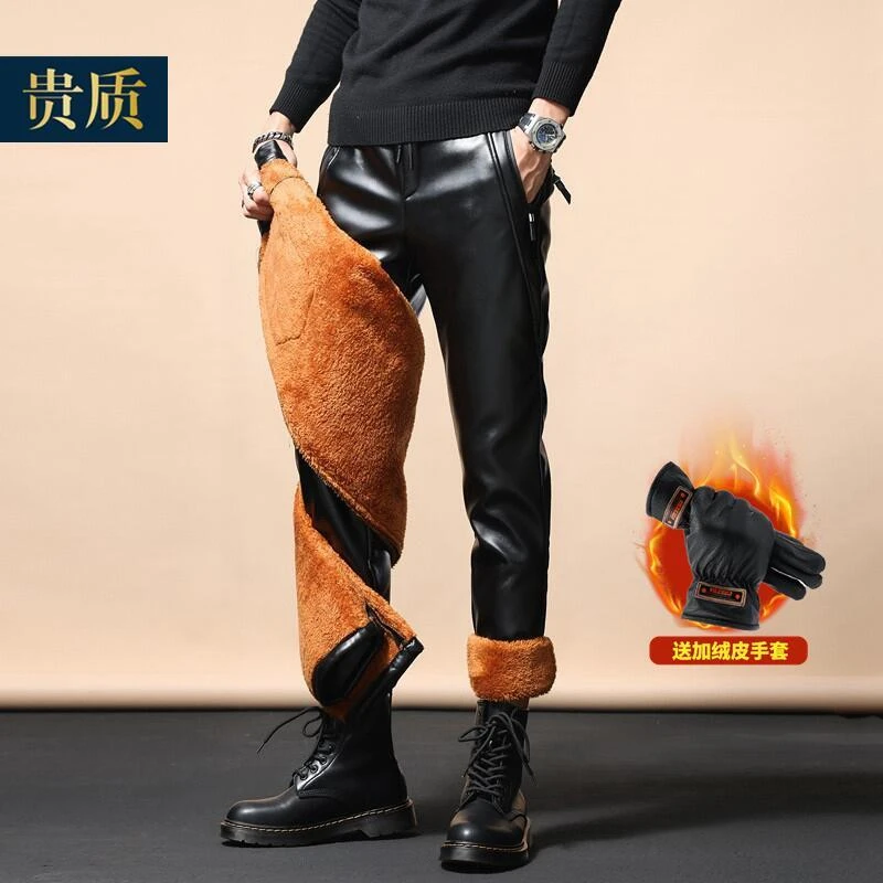 修身皮裤男潮流防风防水冬季机车骑行摩托车男士保暖加绒加厚春秋