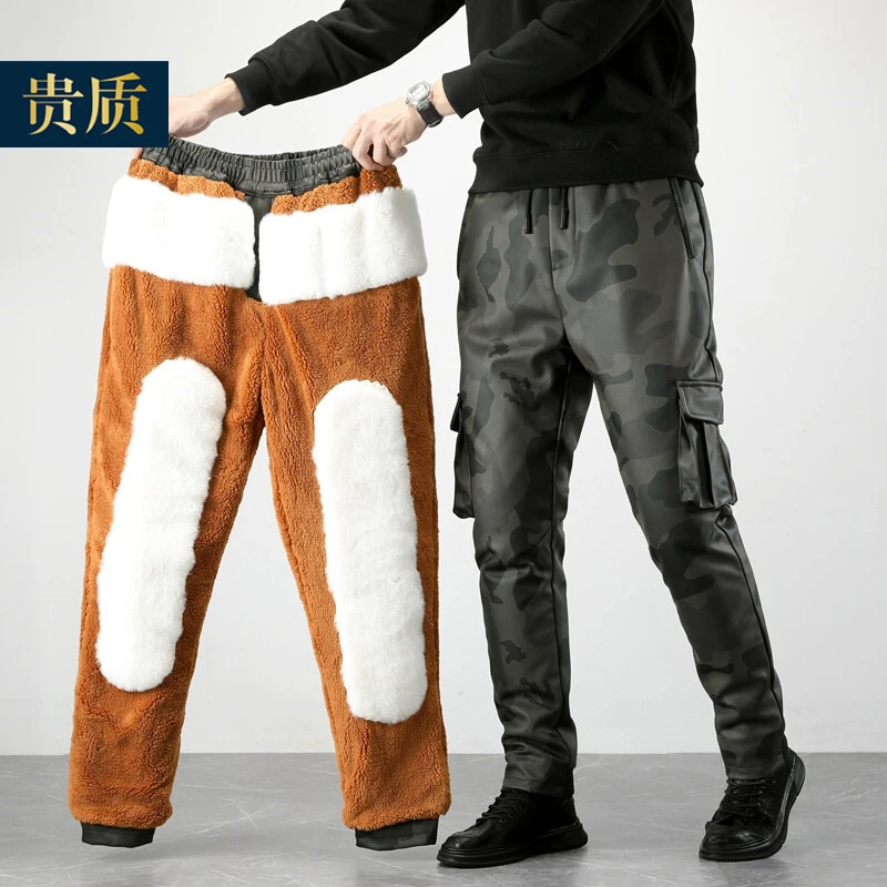 迷彩皮裤男加绒加厚潮流机车宽松工装裤防水防风摩托车男士皮裤子