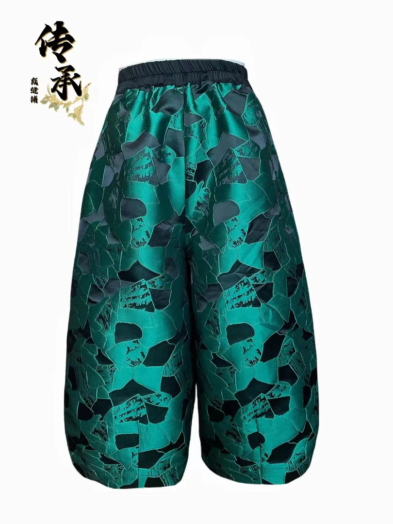 （进口方格）阔腿八分裤时尚裤休闲裤微弹外穿宽松阔腿裤提花春季