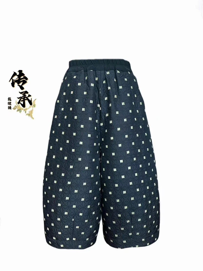 （方格八分棉裤）八分裤时尚裤休闲裤外穿宽松阔腿裤提花棉裤