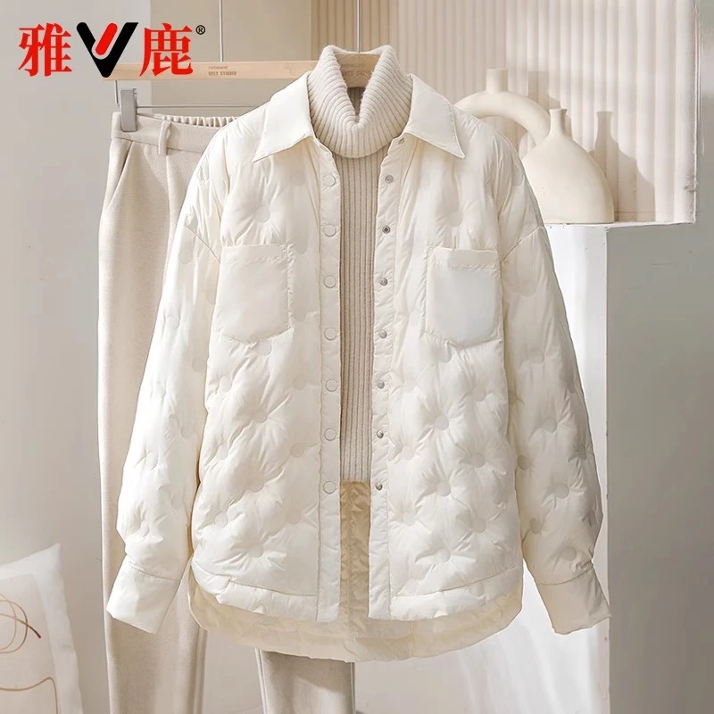 雅鹿2025新款羽绒服女短款休闲保暖秋冬立领大码宽松潮流时尚羽绒