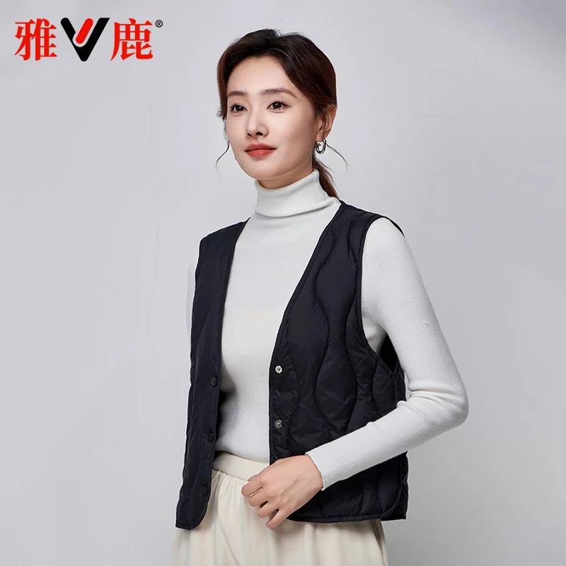 雅鹿2025新款羽绒服女短款纯色休闲简约时尚百搭冬季韩版女士马甲