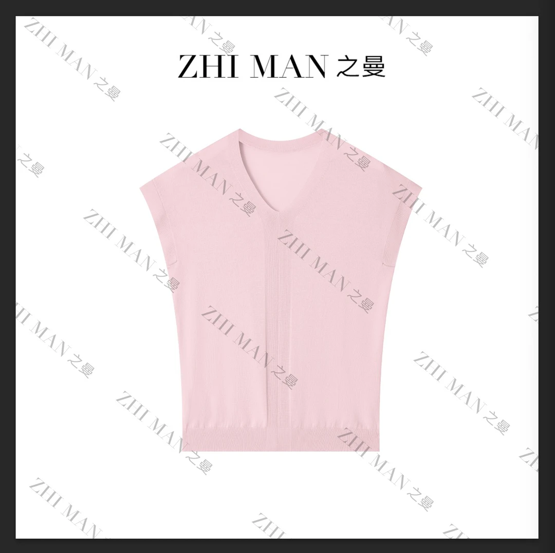 之曼ZM【粉色佳人】天丝V领小飞袖遮肉百搭T恤