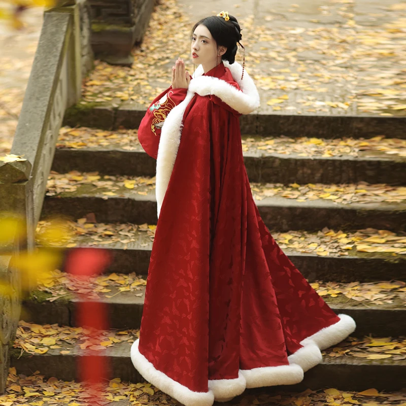 子爵秋色-蝴蝶飞原创汉服斗篷秋冬男女超保暖内衬全兔毛舒适毛边