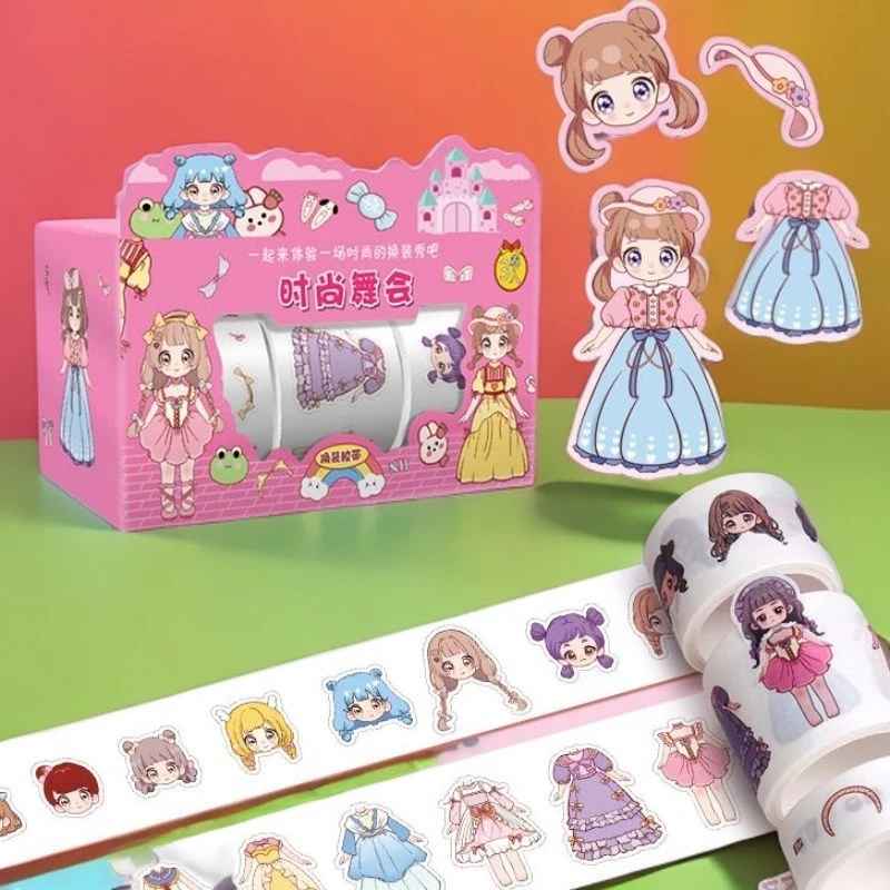新品换装贴纸儿童手账贴创意可爱卡通风贴益智玩具DIY公主胶卷