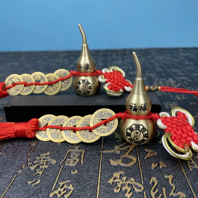 黄铜双面刻字葫芦五帝钱中国结大门入户门主卧门门对门吉祥结挂件