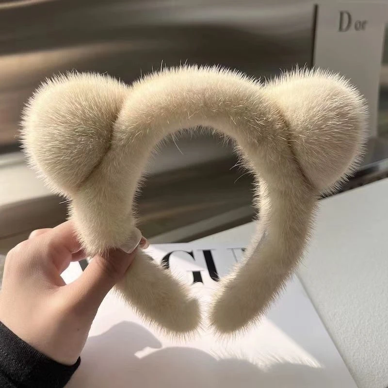 网红可爱水貂貂毛耳朵发箍洗脸头箍宽边毛绒压发发卡防滑化妆头饰