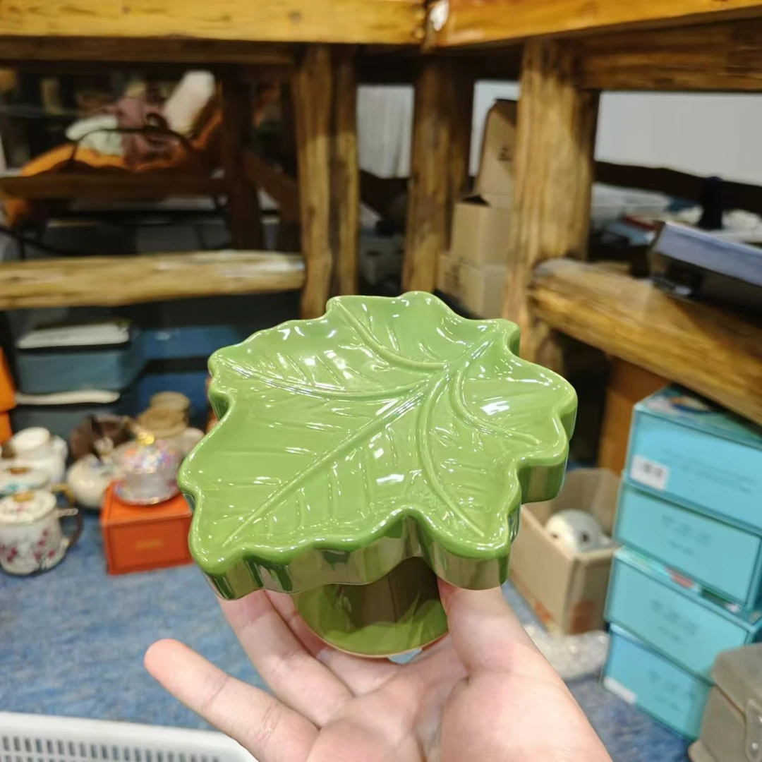 秋香茶具   绿色树叶高足果盘-5366