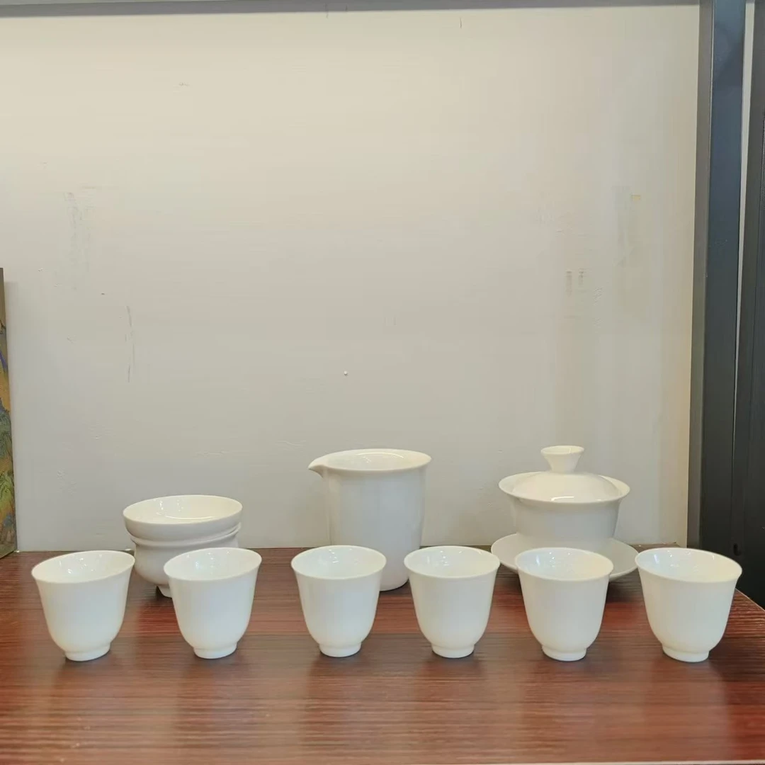 友名陶瓷 羊脂玉瓷纯白盖碗一盖六杯茶具套装无礼盒功夫茶具-5247
