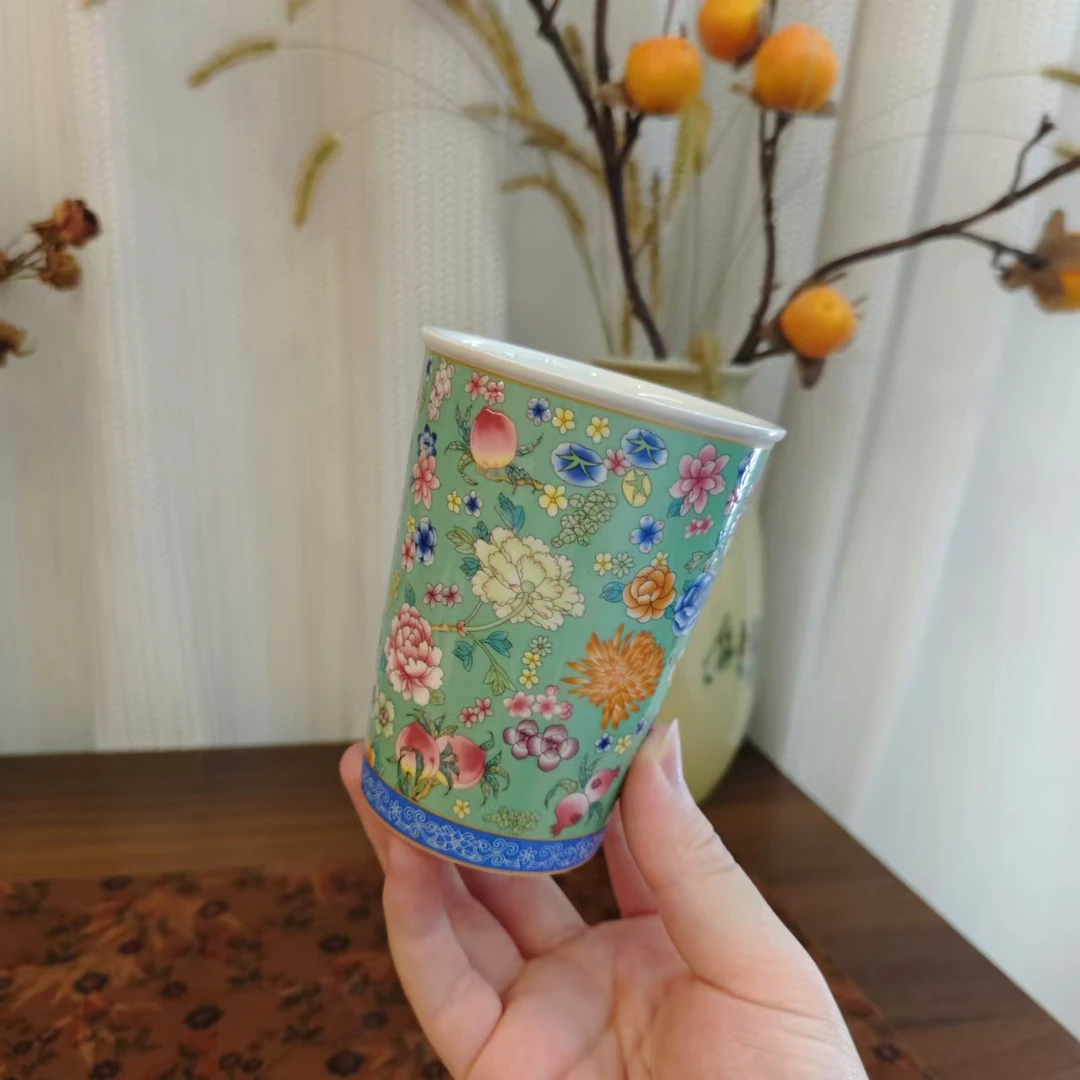 秋香茶具  复古陶瓷珐琅彩缠枝莲绿可乐杯主人杯品茗杯茶杯-4552