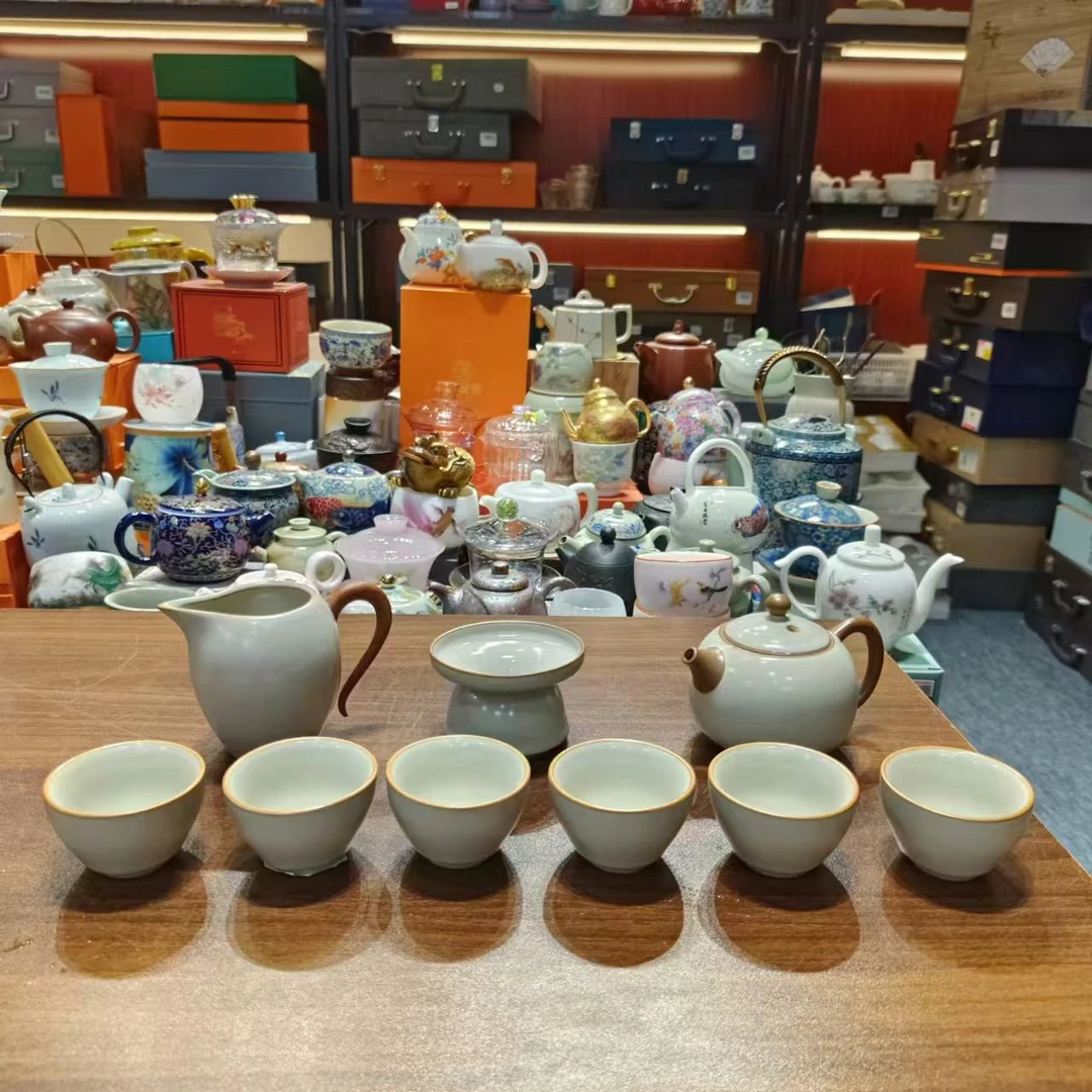 友名陶瓷  米黄汝窑西施壶套装家用功夫茶具套装（无礼盒）-5363