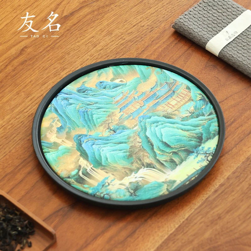 秋香茶具 青山绿水速干吸水茶盘干泡台茶壶小托盘干泡盘-4356