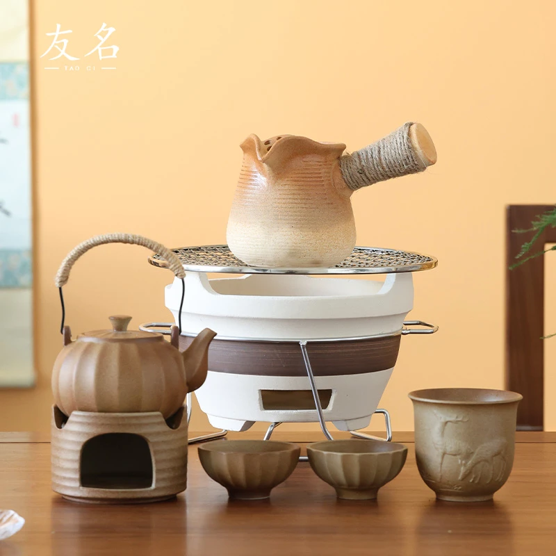 友名陶瓷 老陶泥南瓜提梁煮茶器温酒煮茶壶