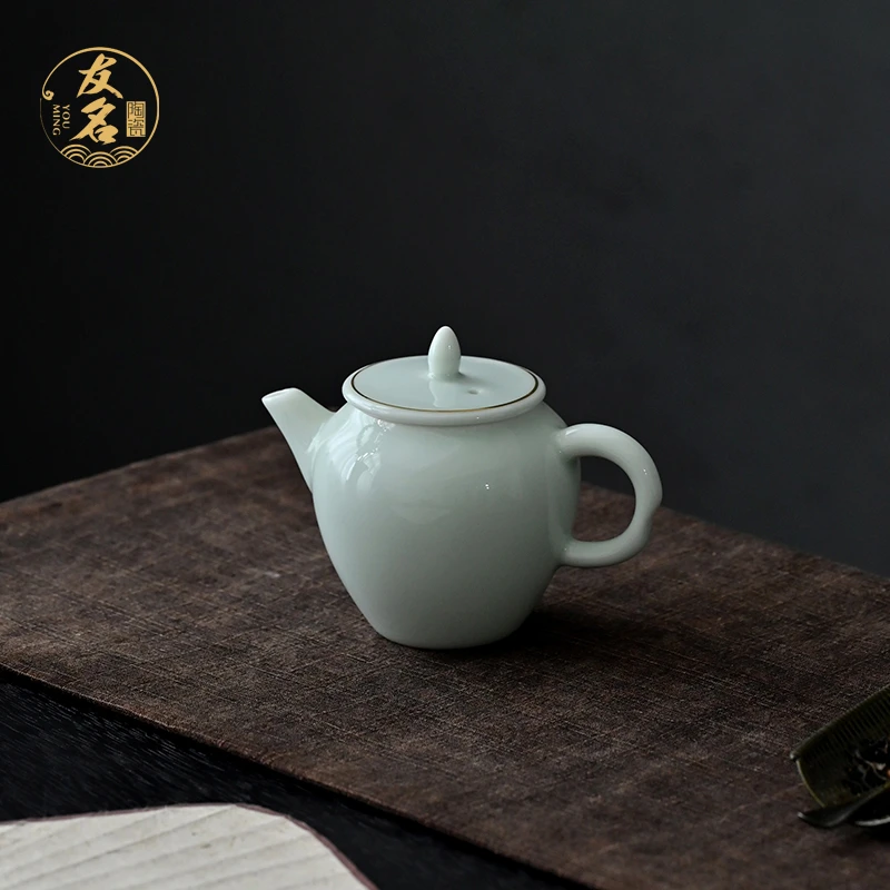 友名陶瓷 青瓷绿美人尖壶-@@723