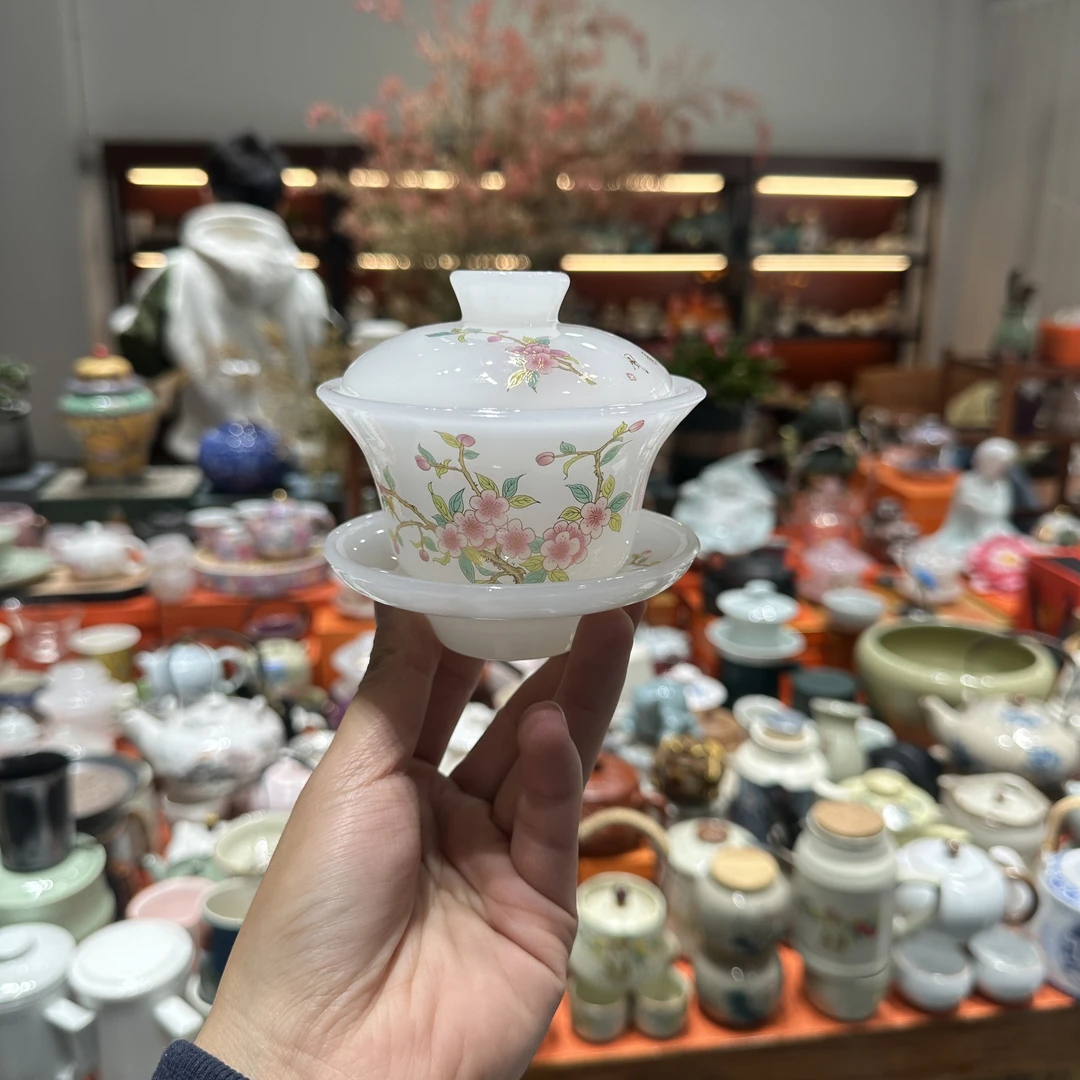 友名陶瓷 桃李春风琉璃三才盖碗-2081