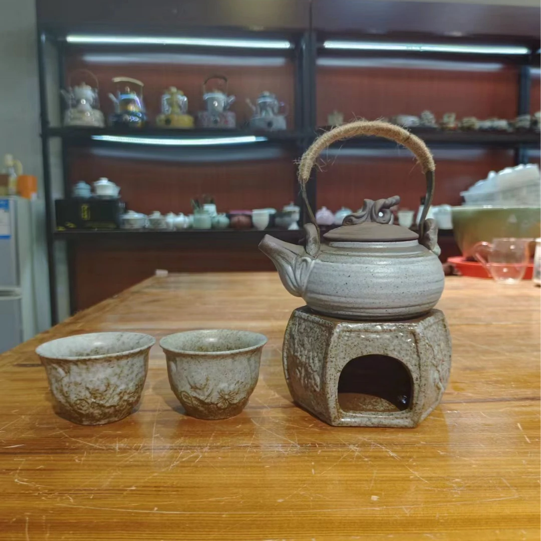 友名陶瓷 古陶提梁壶小套组（浅蓝）温酒煮茶壶围炉煮茶器具-892