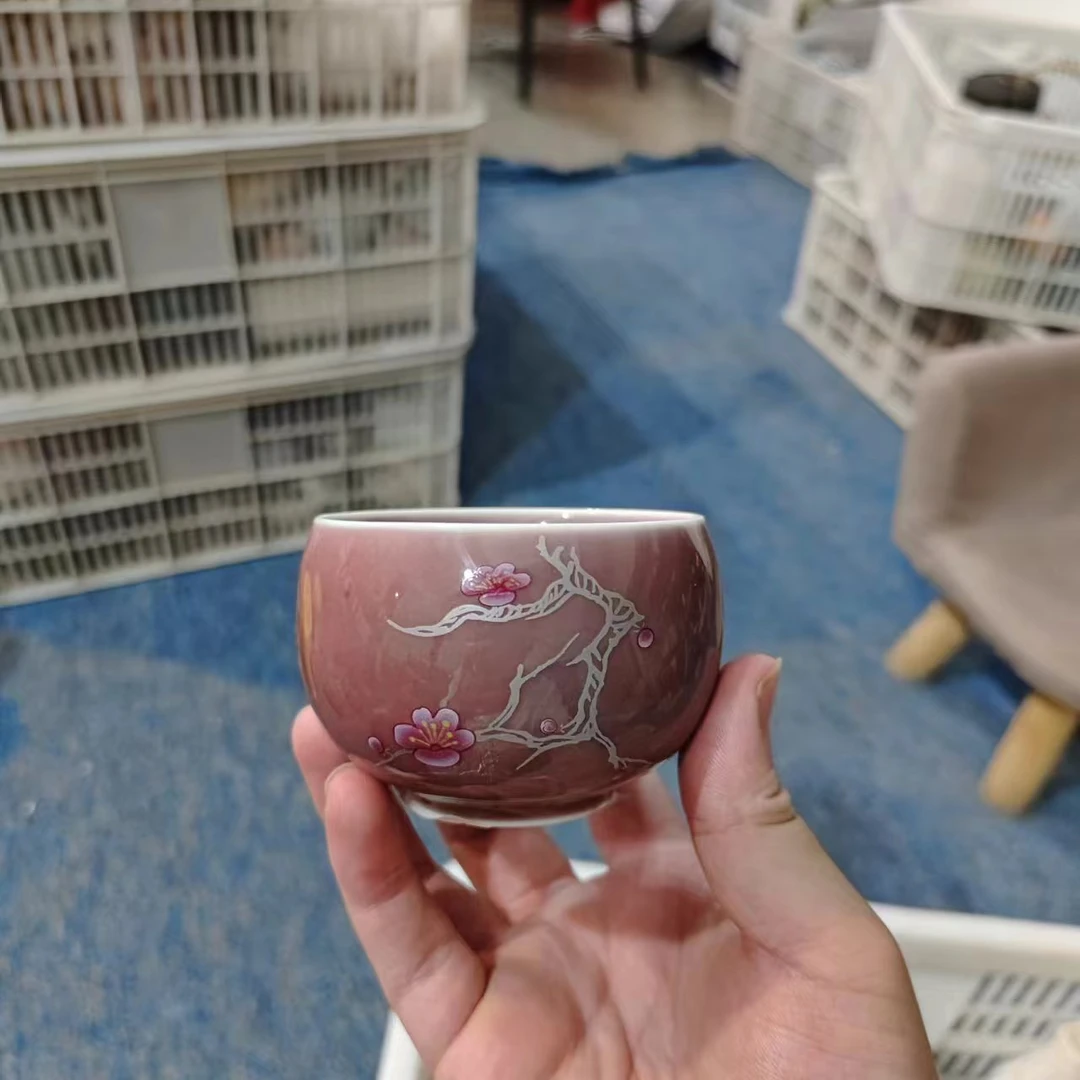 玲珑 黑红梅花主人杯禅定杯茶杯-5718