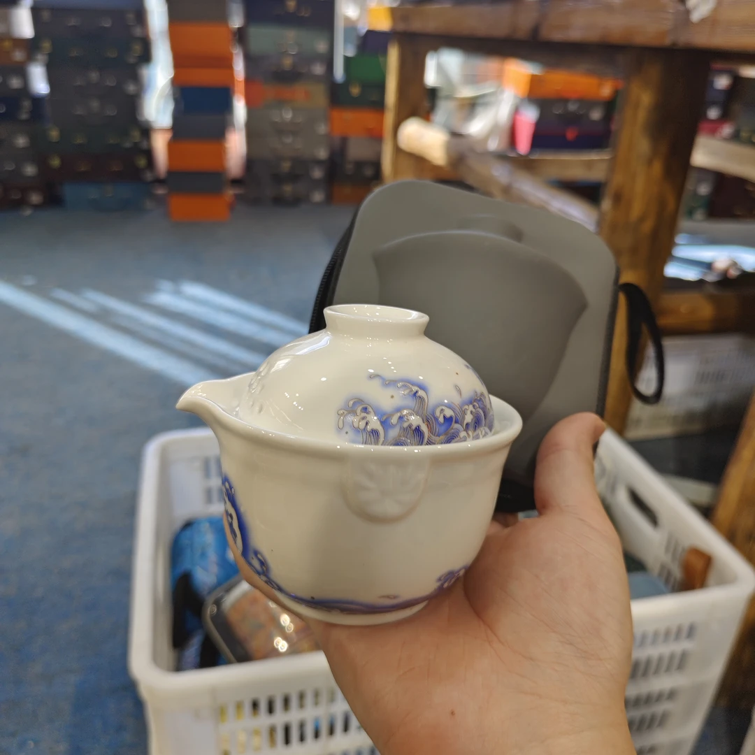 友名陶瓷 羊脂玉瓷鱼跃龙门旅行茶具-4635