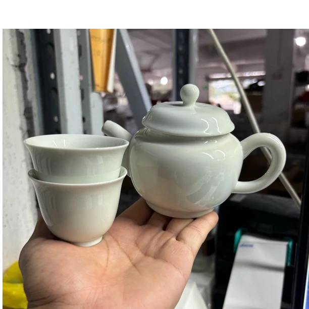 友名陶瓷 影青德钟壶一壶两杯套装家用简约泡茶壶-5787