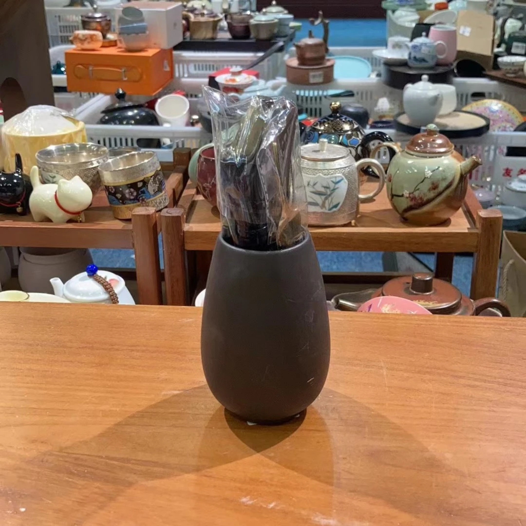 心名茶器  黑泥茶道桶茶道六君子茶道桶-3321