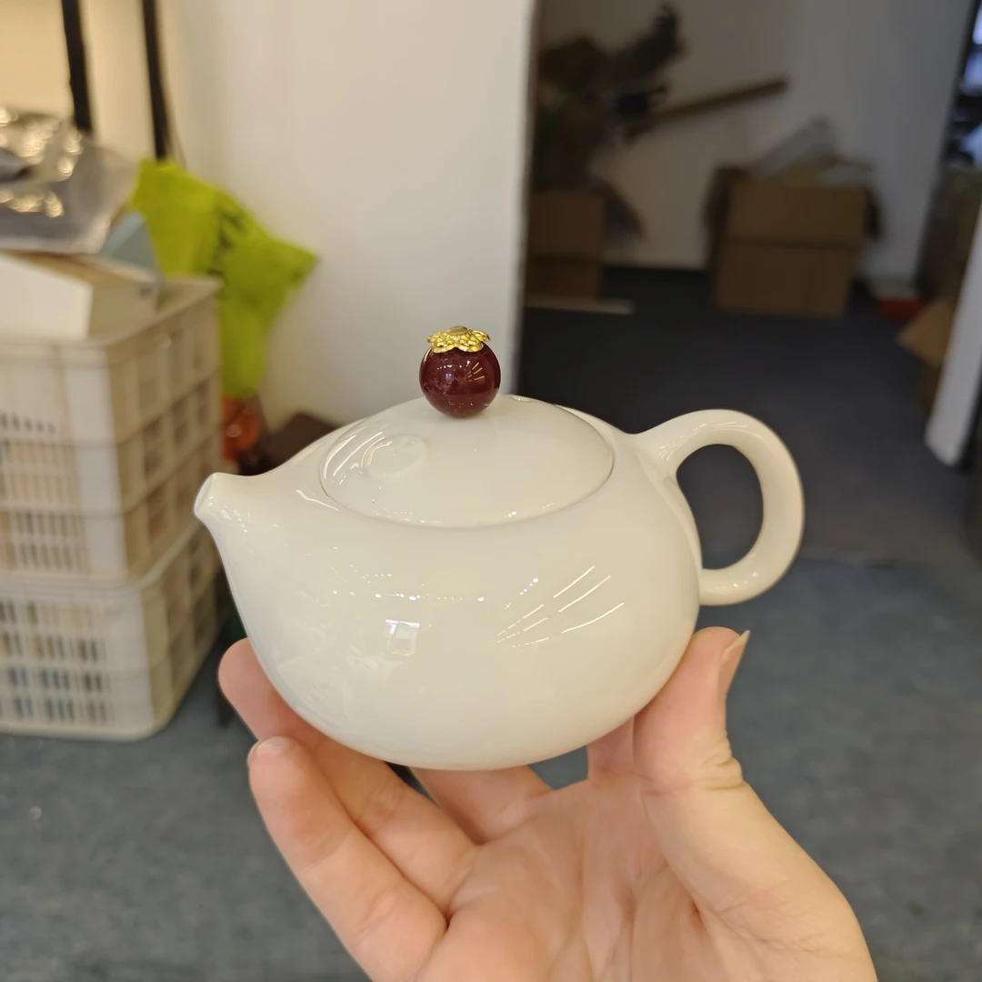 友名  羊脂玉瓷纯白西施壶家用大容量泡茶壶-5866号
