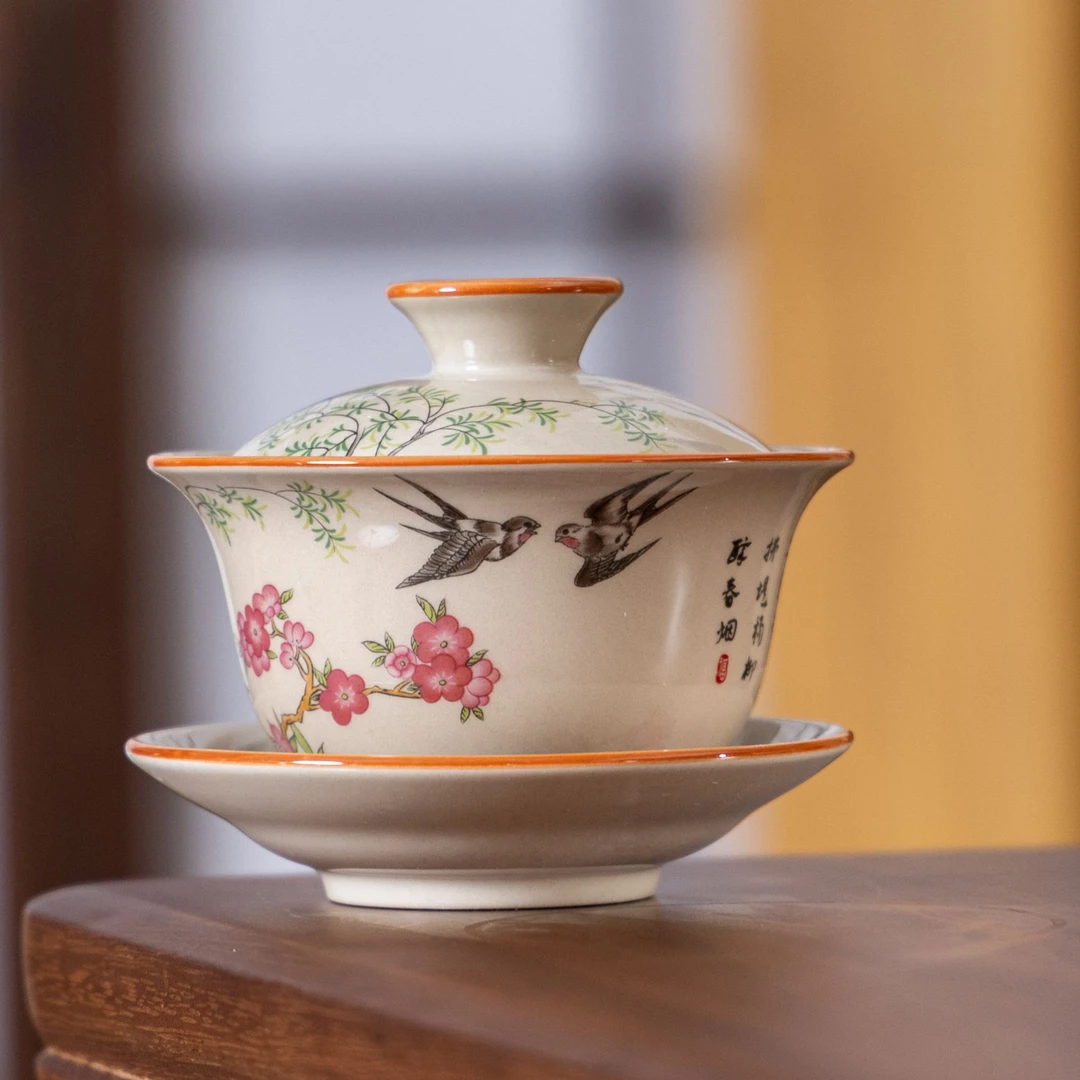 秋香茶具 草木灰杨柳悬停盖碗家用简约泡茶盖碗-4352