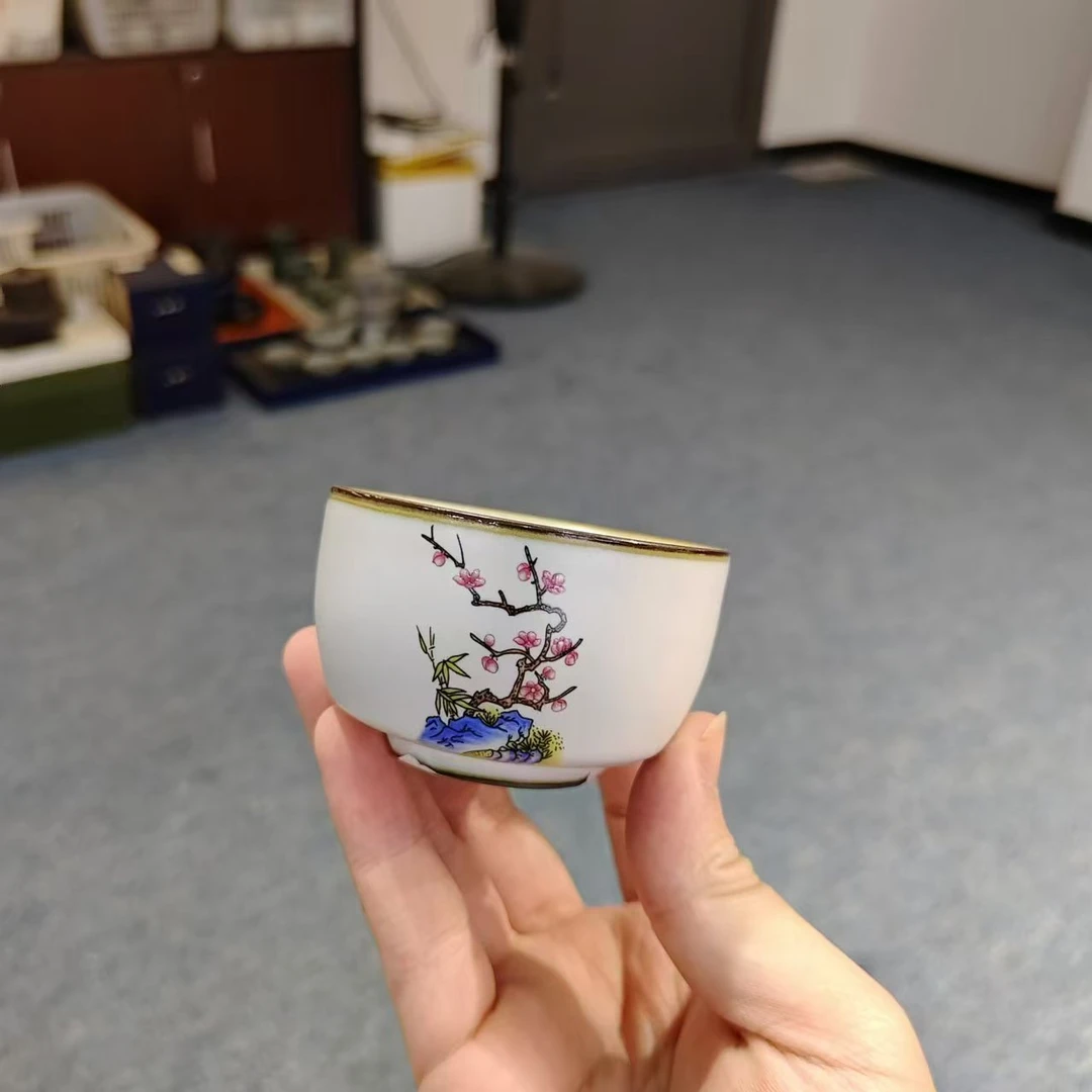 友名陶瓷   月白铁胎梅花主人杯茶杯-5751