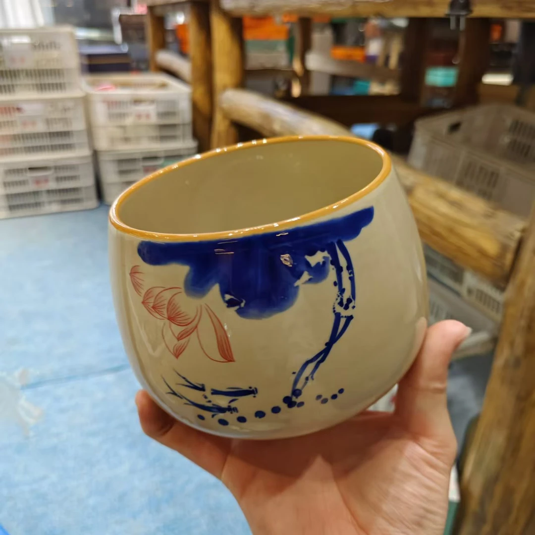 友名  草木灰（荷花）陶瓷茶渣缸茶洗杯洗笔洗-6329号