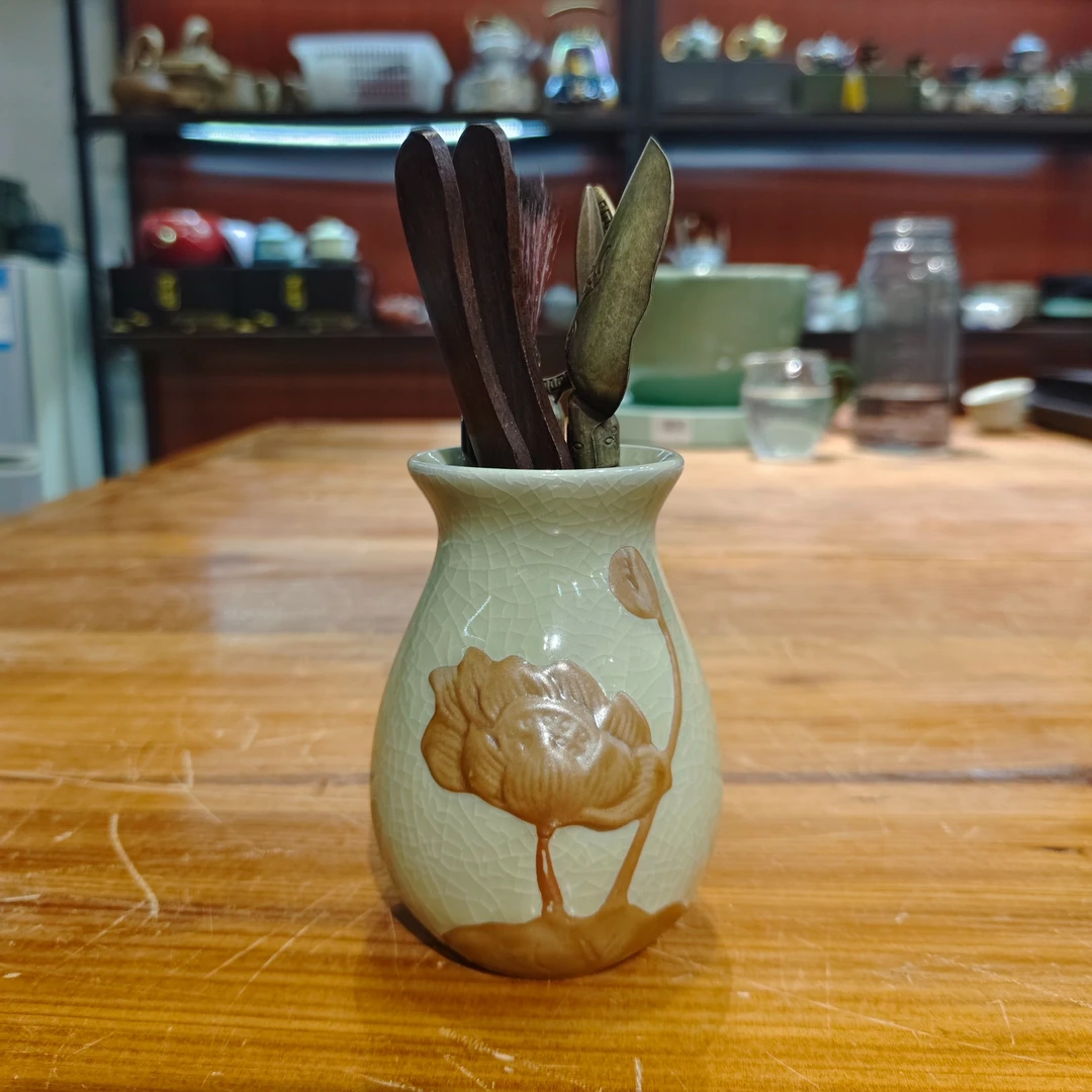 友名陶瓷  黄色哥窑荷花茶道六君子-4176