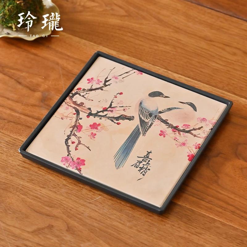 友名陶瓷 喜上眉梢四方速干吸水茶盘干泡台茶壶小托盘壶承-3928