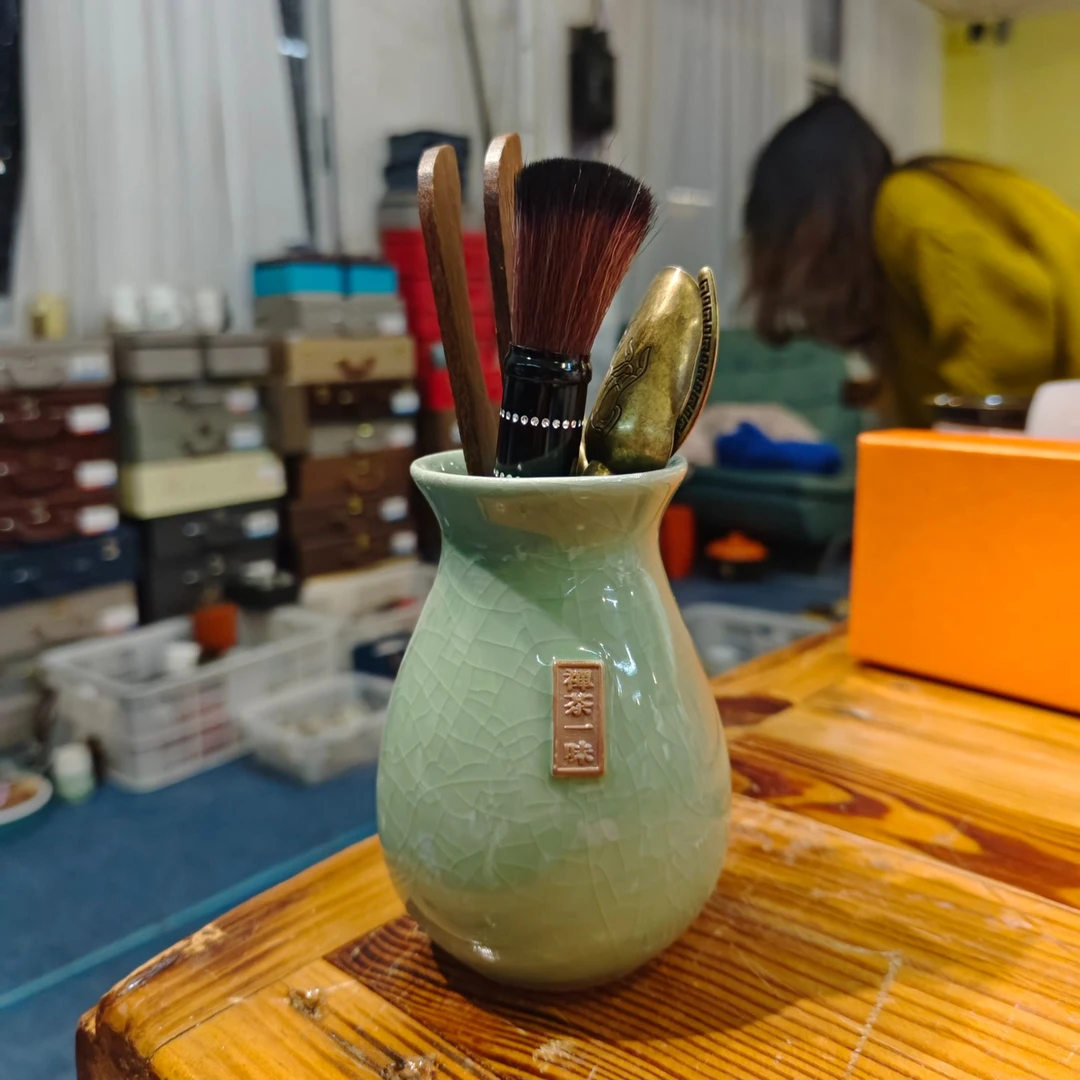 心名茶器  绿色哥窑禅茶一味茶道六君子桌面茶具配件-4172