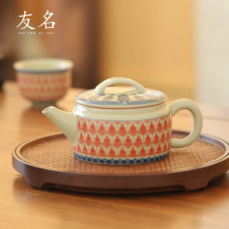 知名  复古陶泥青花万佛汉瓦壶家用大容量泡茶壶-1156