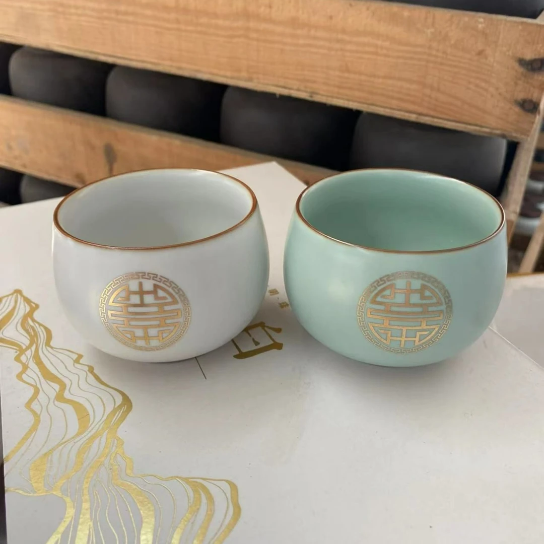 友名陶瓷  淡青禅定杯+月白禅定杯主人杯-1291