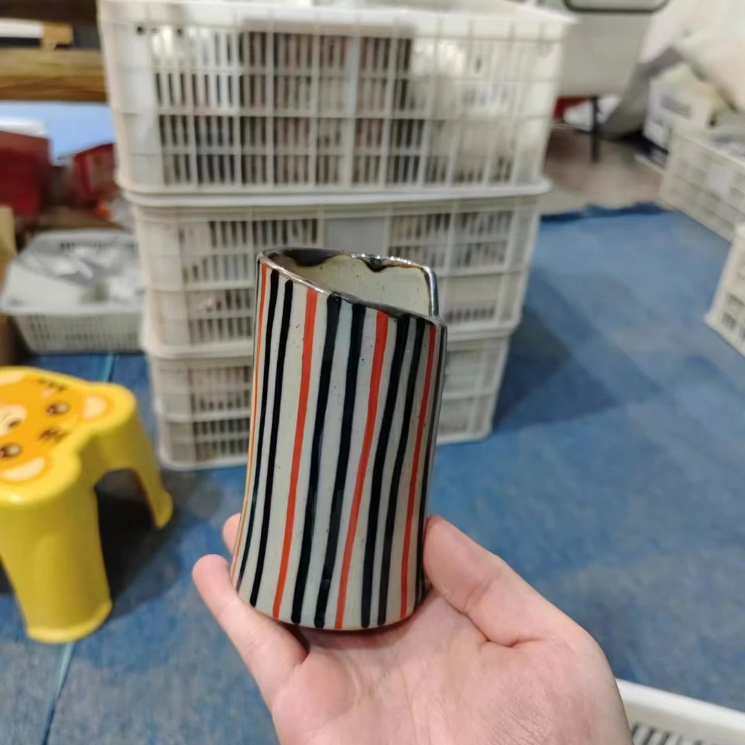 友名陶瓷  黑红条纹笔筒茶道桶-5729