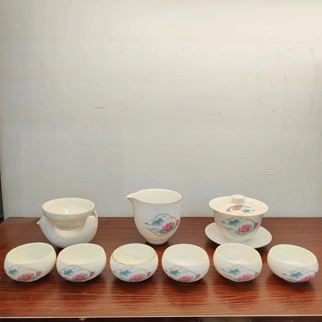 秋香茶具   羊脂玉瓷牡丹三才盖碗套组家用送礼茶具套装-5267